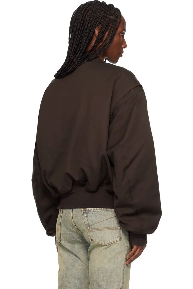 Entire Studios Brown Cropped Broad Suiting Bomber Jacket, photo 3 of 4 from SSENSE