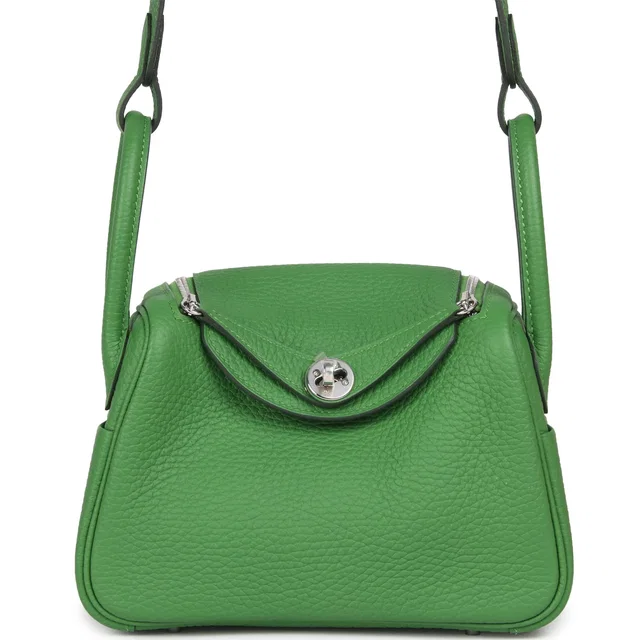 Hermès Mini Lindy II Vert Yucca Clemence Palladium Hardware in Green Clemence leather from Madison Avenue Couture
