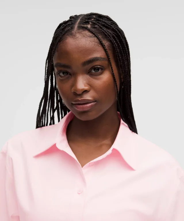 lululemon Woven Relaxed-Fit Button-Up Shirt in Pink Pearl, photo 4 of 6 from lululemon