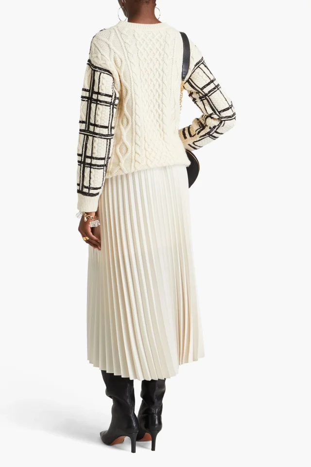 Valentino Garavani Sequin-Embellished Checked Cable-Knit Wool Sweater, photo 3 of 4 from THE OUTNET