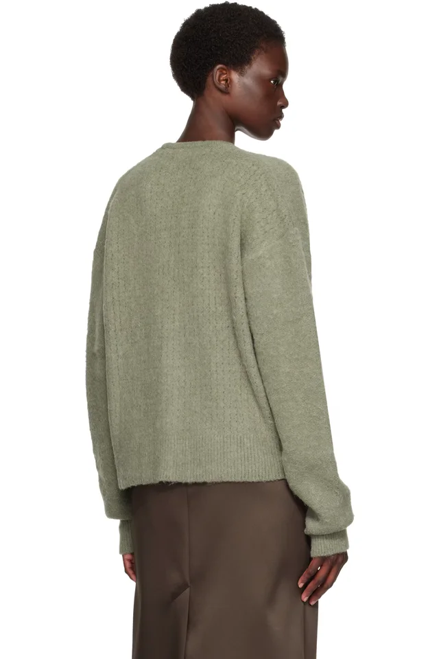 TONYWACK Green Brushed Mohair V-neck Cardigan, photo 3 of 4 from SSENSE