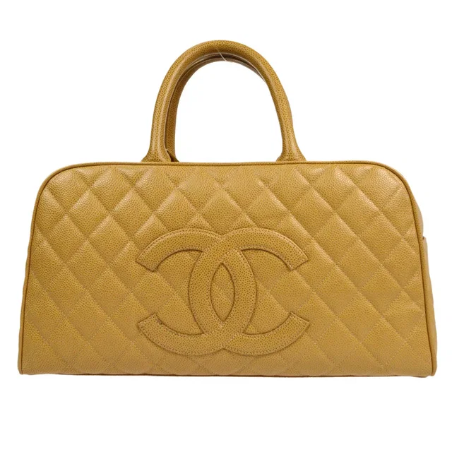 Chanel 2003-2004 Bowling Bag 37 Beige Caviar in Beige Caviar leather from AMORE Vintage Tokyo