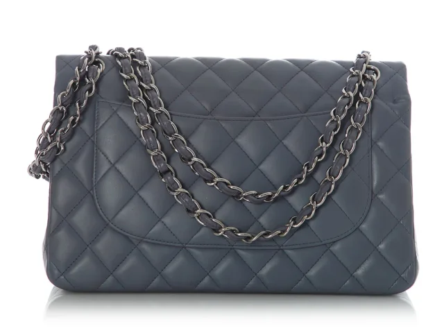 Chanel Jumbo Blue/Gray Quilted Lambskin Classic Double Flap in Blue Lambskin from Ann's Fabulous Finds, photo 5 of 10
