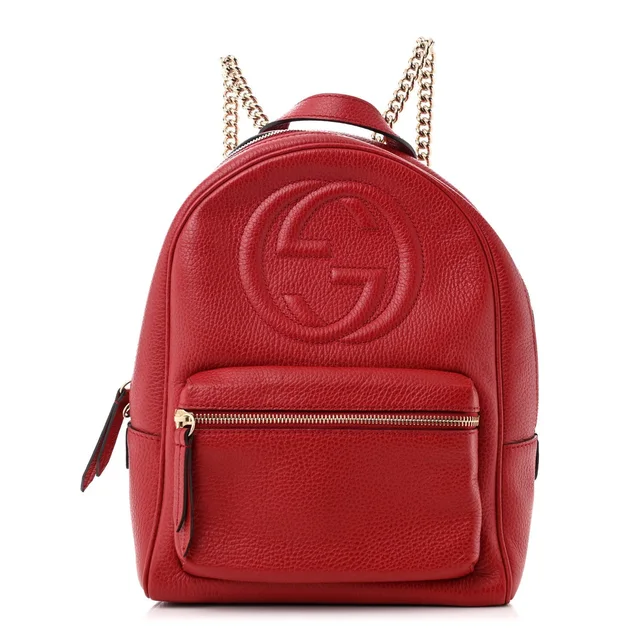 Gucci Soho Chain Backpack Pebbled Calfskin Leather Bag - Hibiscus Red in Red Calfskin from H&T