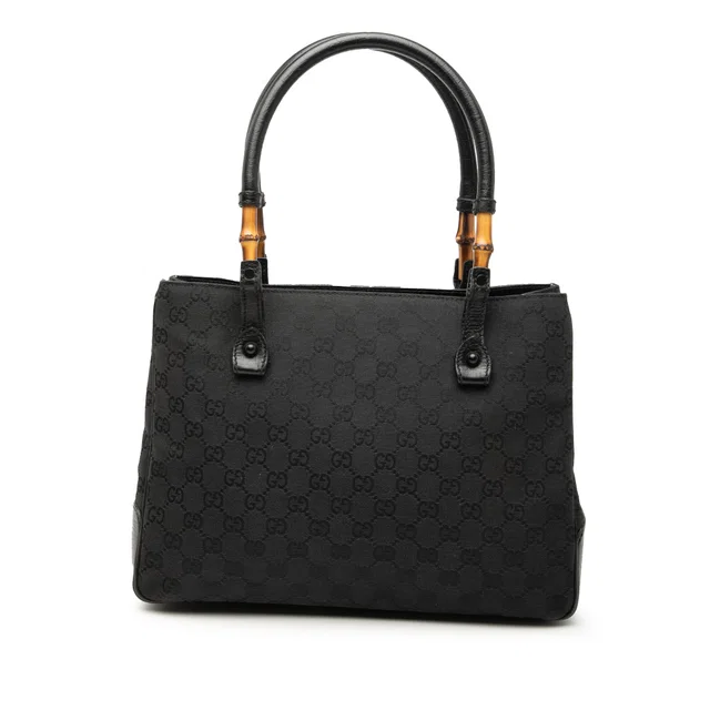Black Gucci GG Canvas Bamboo Tote in Black Canvas from Designer Revival