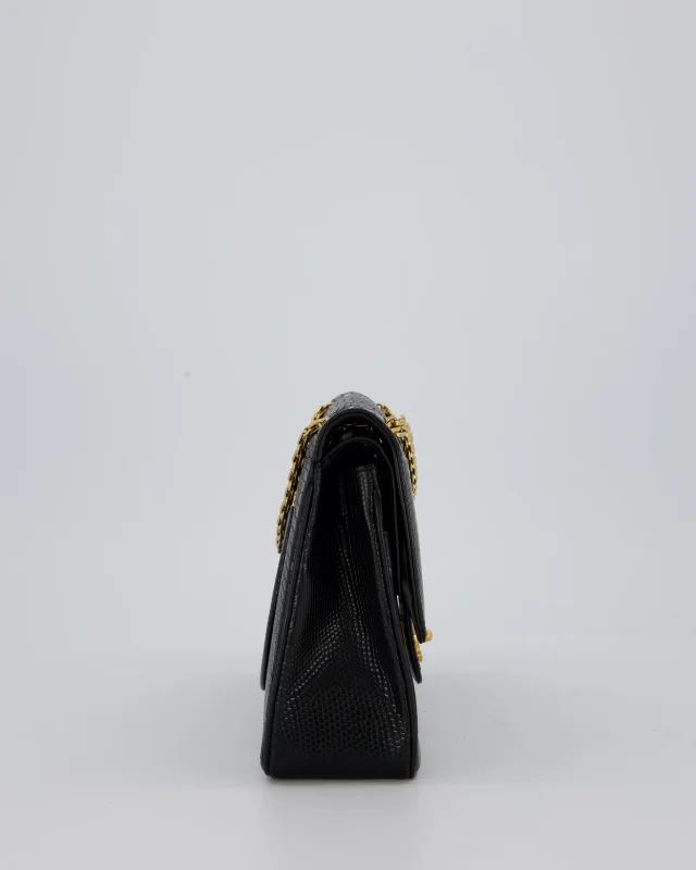 Chanel Vintage Medium Classic Flap Bag in Black Lizard from Sellier, photo 5 of 20