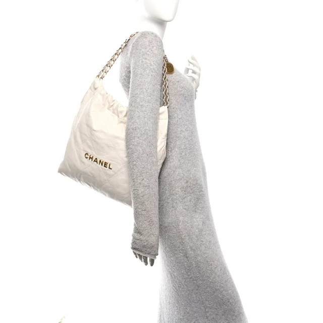 Shiny Calfskin Quilted Chanel 22 White in White Calfskin from FASHIONPHILE, photo 2 of 11