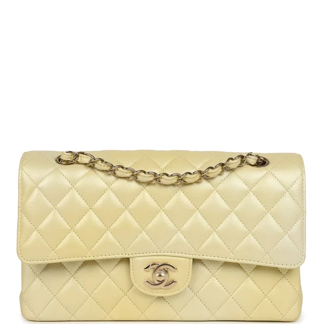 Chanel Medium Classic Double Flap Ombre Yellow Pearly Goatskin Gold Hardware in Yellow Goatskin from Madison Avenue Couture