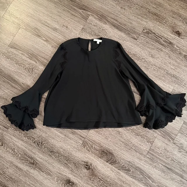 SIMKHAI Ruffle Bell Sleeve Blouse in black from Poshmark