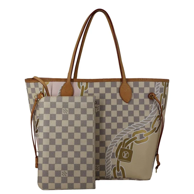Louis Vuitton Neverfull Nautical MM Damier Azur Tote Shoulder Bag White in White Canvas from Dallas Designer Handbags