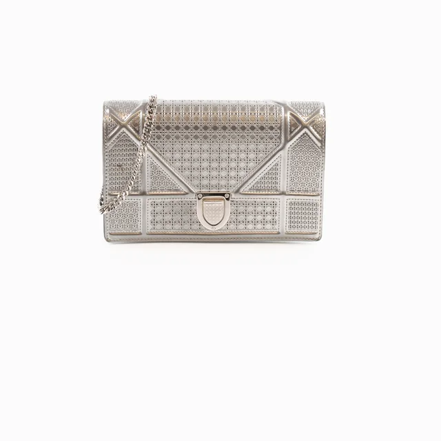 Dior Diorama Wallet On Chain WOC Silver in Silver Patent leather from The Purse Affair