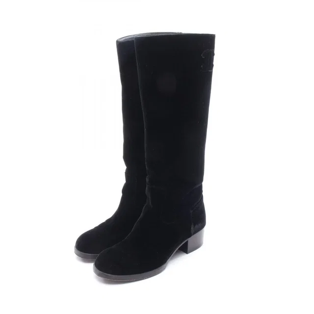 Chanel Boots CC Logo Long Fabric Shoes Suede in Suede from The Reluxe