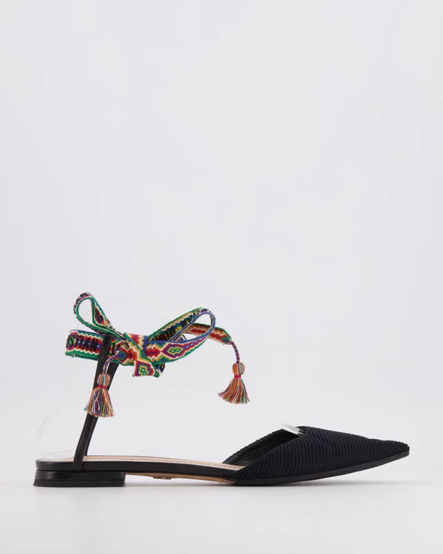 Dior J'Adior Black Pointed-Toe Flats with Multi-Colour Embroidered Ankle-Wrap Ribbon Detail Size EU… in Black from Sellier