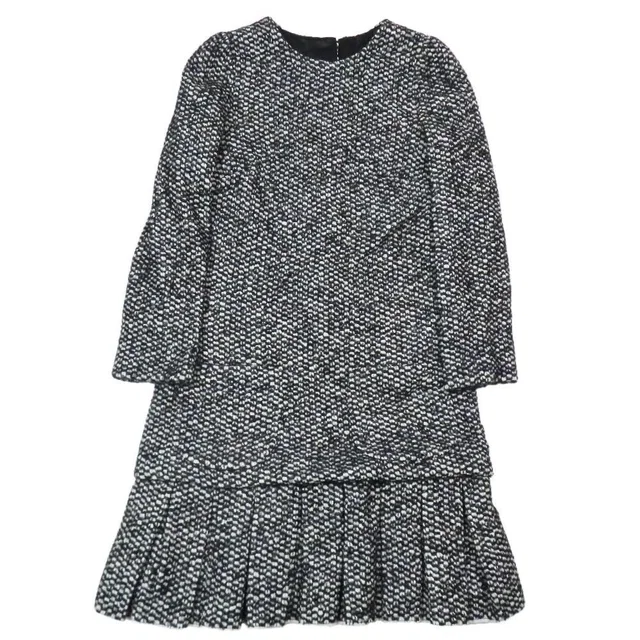 Dolce & Gabbana Dress Long Sleeve Half Knee Length Pleated Skirt 38 Black in Black Tweed from The Reluxe