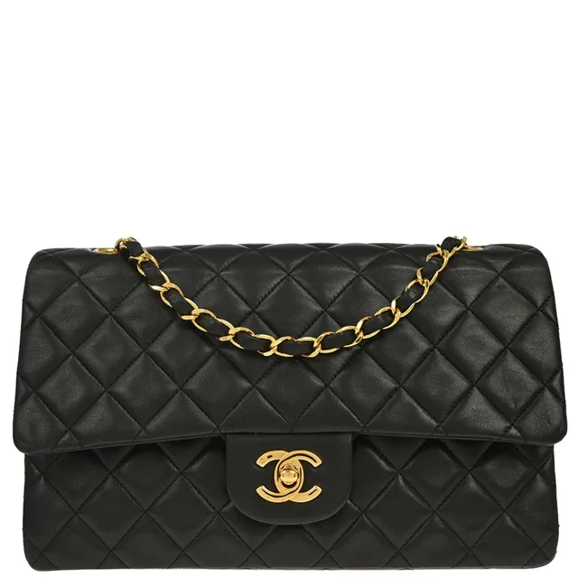 Chanel 1989-1991 Black Lambskin Medium Classic Double Flap Shoulder Bag in Black Lambskin from AMORE Vintage Tokyo