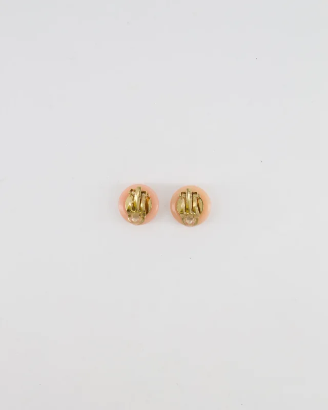 Chanel Vintage Blush Pink Round Clip On Earrings with Pearl Embellishments and CC Logo Details in Pink from Sellier, photo 6 of 7