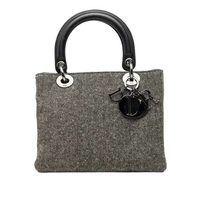 Gray Dior Medium Tweed Lady Dior Satchel in Grey Tweed from Designer Revival