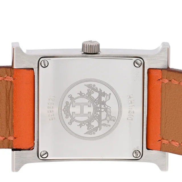 Hermès Stainless Steel Swift 21mm Heure H Hour Quartz Watch Orange in Orange Swift leather from FASHIONPHILE, photo 4 of 5