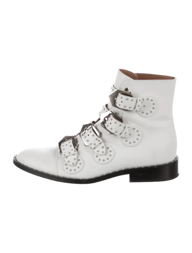 Givenchy Leather Animal Print Combat Boots in white Leather from The RealReal