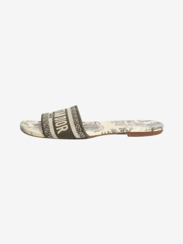 Dior Green Dway Toile de Jouy motif slides - size EU 37.5 in Green from Sign of the Times