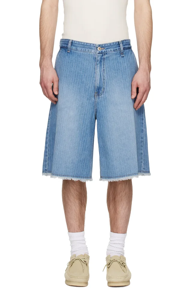 Blue Stripe Denim Bermuda Shorts, image 1 of 1 from SSENSE