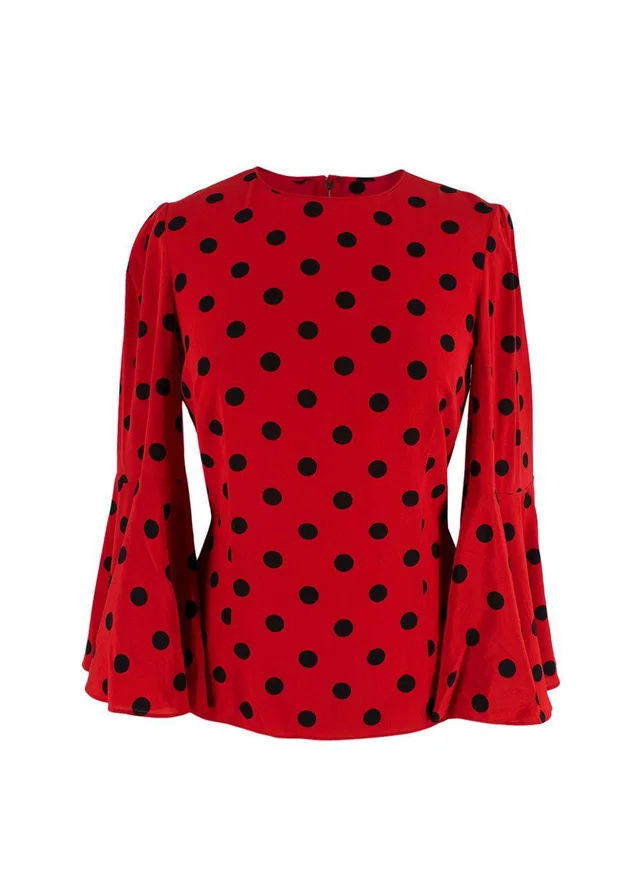 Dolce & Gabbana Red and Black Polka Dot Blouse in Black Silk from HEWI