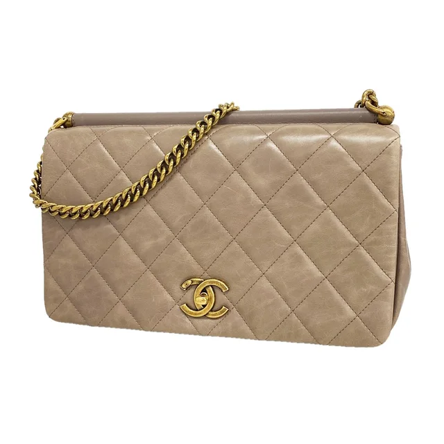 Chanel Shoulder Bag Quilted Lambskin Greige Gold in Taupe Lambskin from The Reluxe