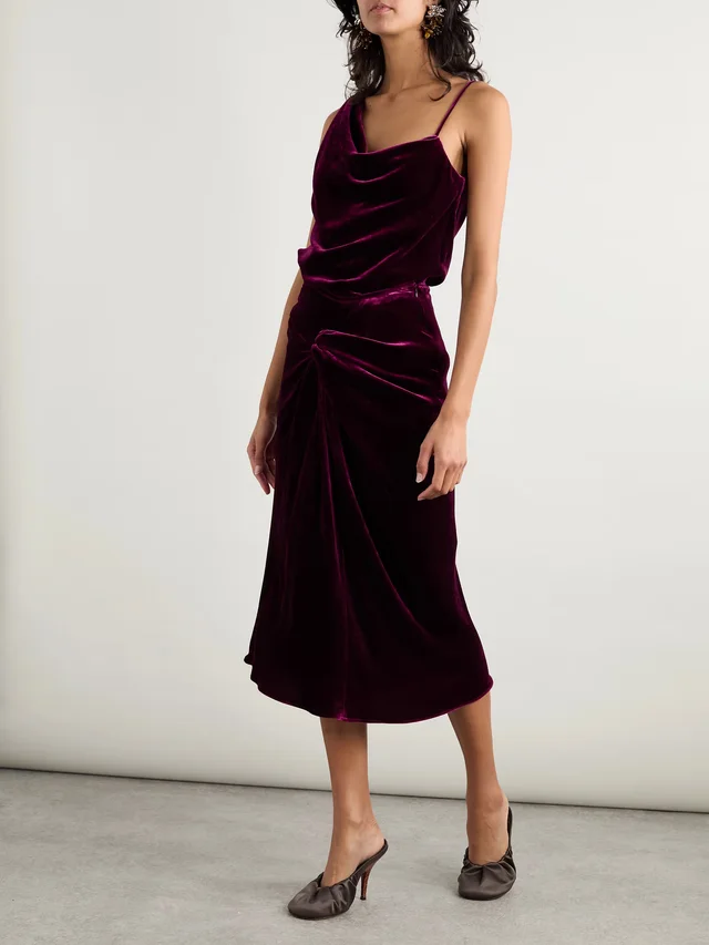 DRIES VAN NOTEN Velvet midi skirt in Red, photo 2 of 2 from NET-A-PORTER (Canada)
