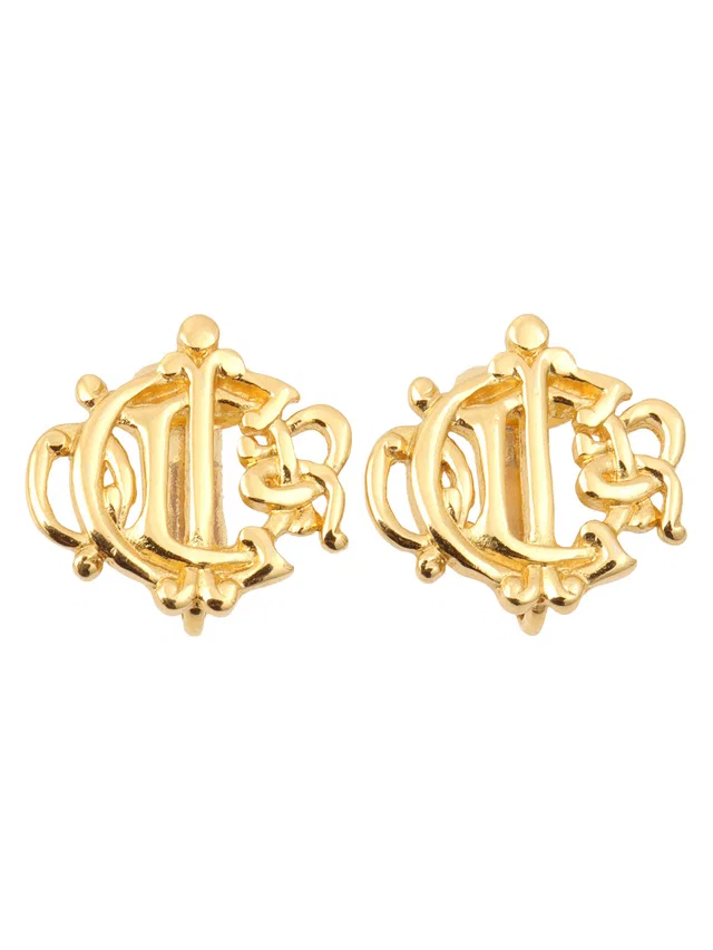 Dior Logo Emblem Earrings Gold in Gold from VINTAGE QOO TOKYO