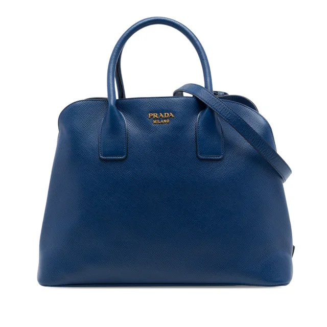 Blue Prada Saffiano Cuir Dome Bag Satchel in Blue Saffiano leather from Designer Revival