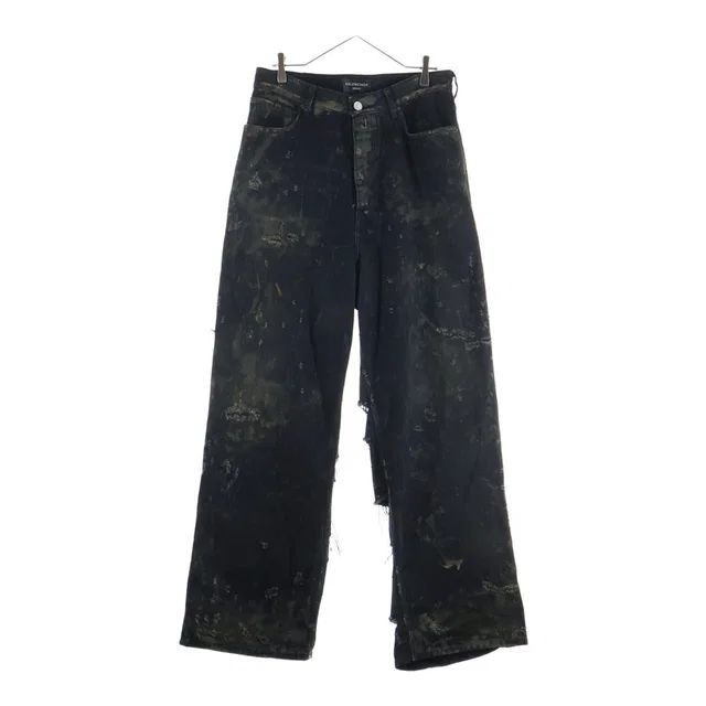 Balenciaga Super Destroyed Baggy Superdistressed Denim Pants Black in Black Denim from The Reluxe