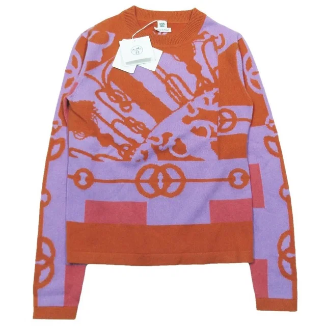 Hermès Cliquetis Cashmere Long Sleeve Crew Neck Top 36 Orange Purple in Purple Cashmere from The Reluxe