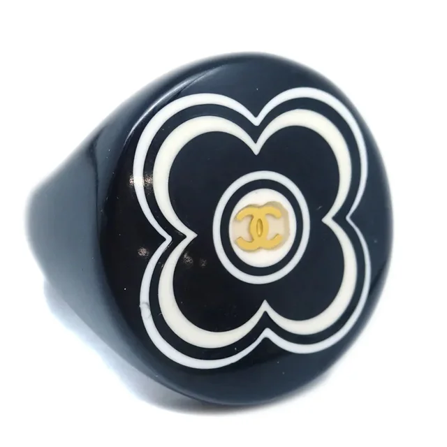Chanel Ring Black #53 #13 01A in Black Resin from AMORE Vintage Tokyo