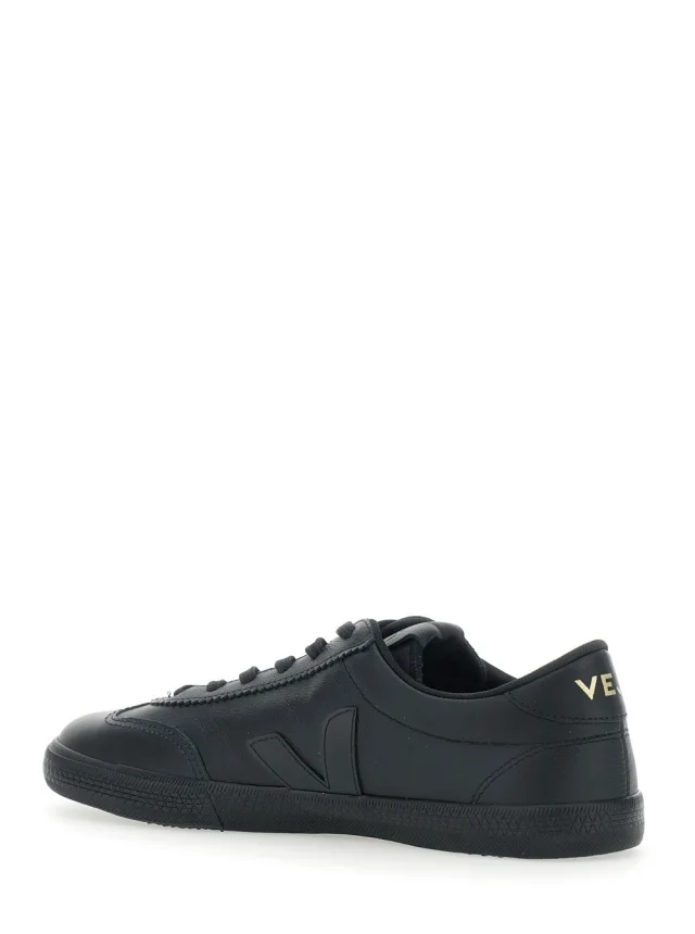 VEJA Sneaker 'Volley' Low Top with Logo Patch on the Side and Logo Lettering on the Back in Black Leather Unisex in Black 100% Organic Traced leather, photo 5 of 8 from Gaudenzi Boutique