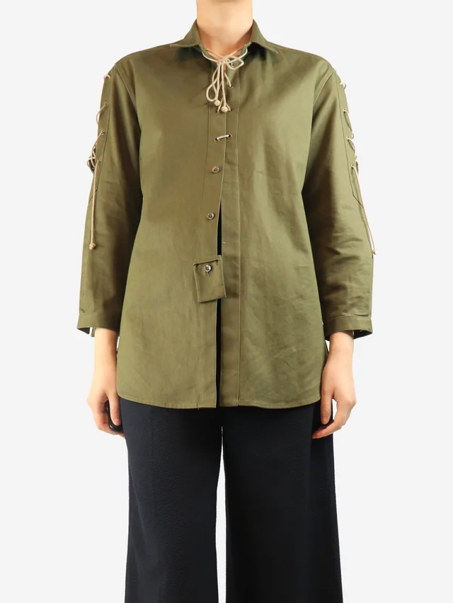 Saint Laurent Olive lace-up shirt - size UK 10 in Green from Sign of the Times