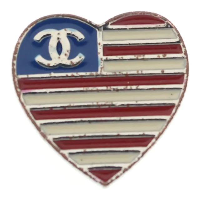 Chanel CC Logo American Heart Pin Brooch National Flag Pattern Multicolor in Multicolor from The Reluxe