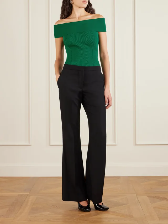 GIVENCHY Off-the-shoulder paneled ribbed-knit top in Green, photo 2 of 2 from NET-A-PORTER (Canada)