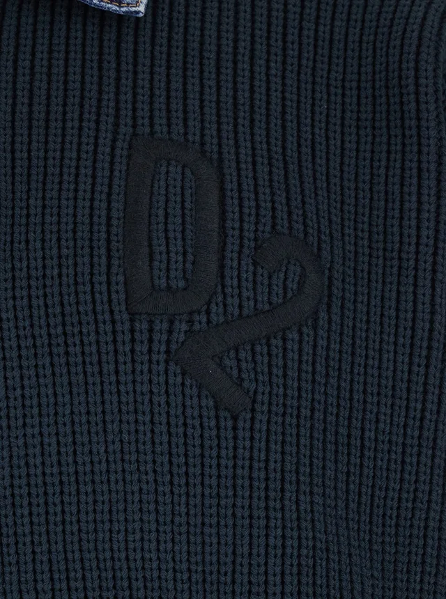 Dsquared2 Blue Sweater with Denim Collar and Logo Embroidery on Front in Cotton Blend for Men in Blue 60% Cotton 40% Polyamide, photo 6 of 6 from Gaudenzi Boutique