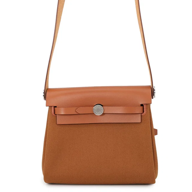 Hermès Herbag zip Fauve Toile Military Vache Hunter Leather Size Mini in Leather from GALLERY RARE