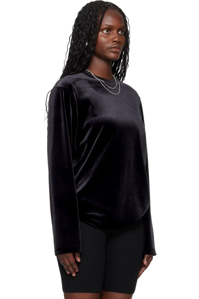 Fear of God ESSENTIALS Black Holiday Velour Classic Long Sleeve T-shirt, photo 2 of 4 from SSENSE