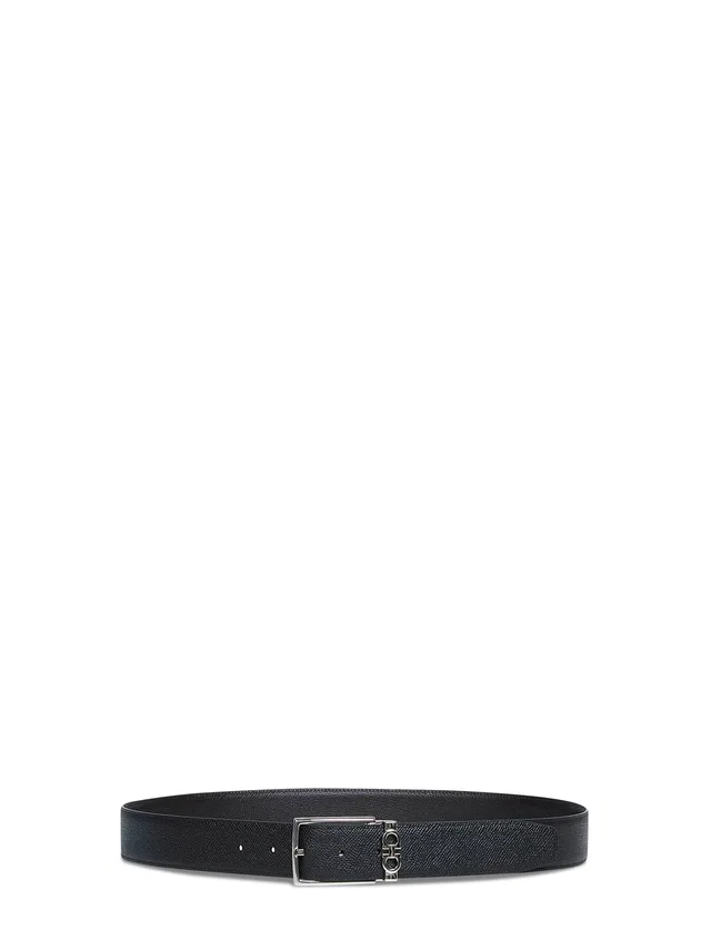 Ferragamo Gancini Belt — Black Calf Leather in Black Calfskin from HEWI