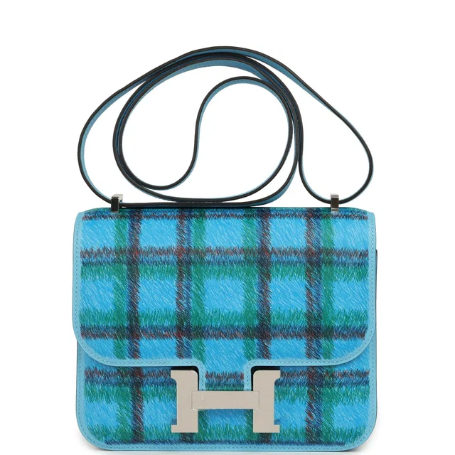 Hermès Constance 18 Tartan Celeste Swift Palladium Hardware in Swift leather from Madison Avenue Couture