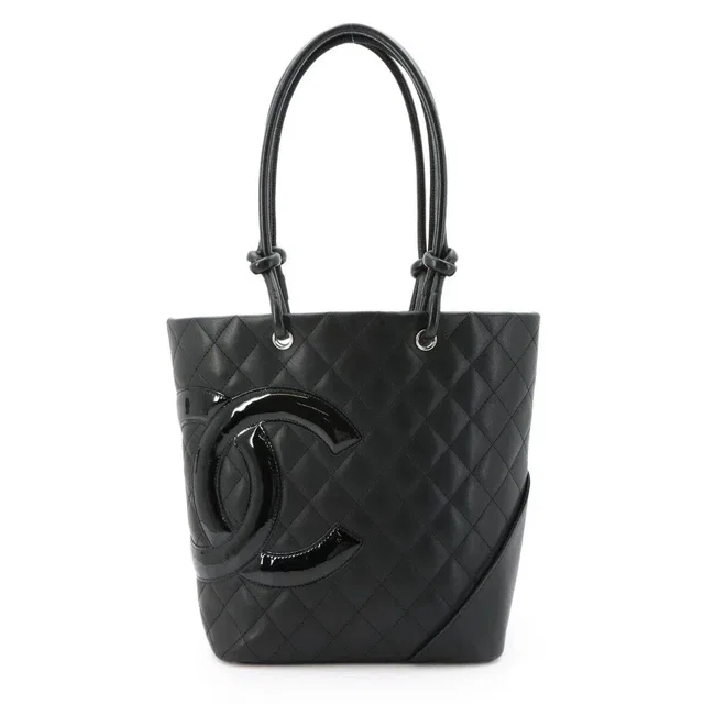 Chanel Cambon Line Medium Tote Bag Leather Enamel Black A25167 Purse in Black Leather from Luxury Promise