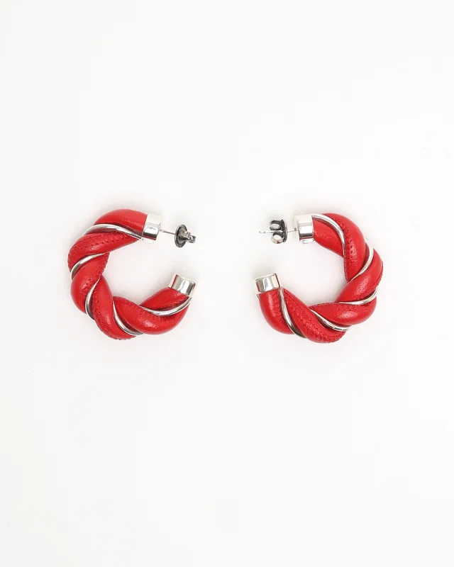 Bottega Veneta Twisted Hoop Earrings in Leather from A Retro Tale, photo 3 of 4