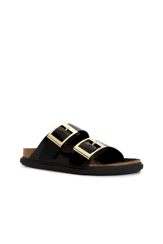 BIRKENSTOCK Arizona Droplet Buckle High Shine Sandal in Black, photo 2 of 2 from FWRD