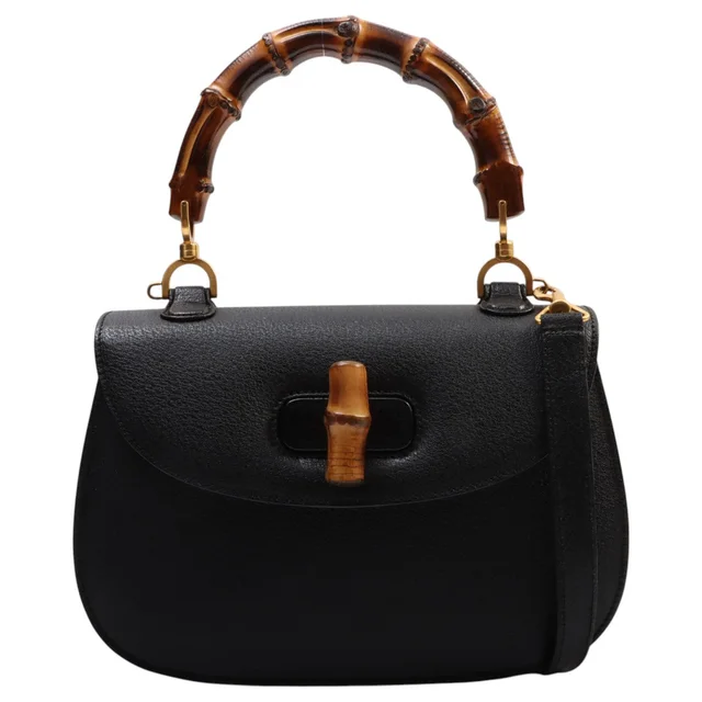 Gucci Pigskin Bamboo 2-Way Bag - Black in Black from VINTAGE QOO TOKYO