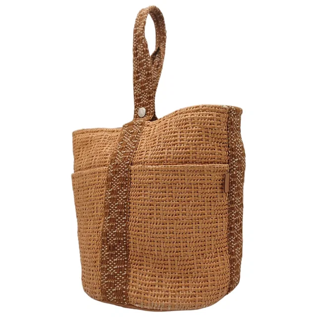 Hermès Tamour MM Basket Cellulose Cotton Brown Bucket Bag in Brown Woven leather from The Reluxe