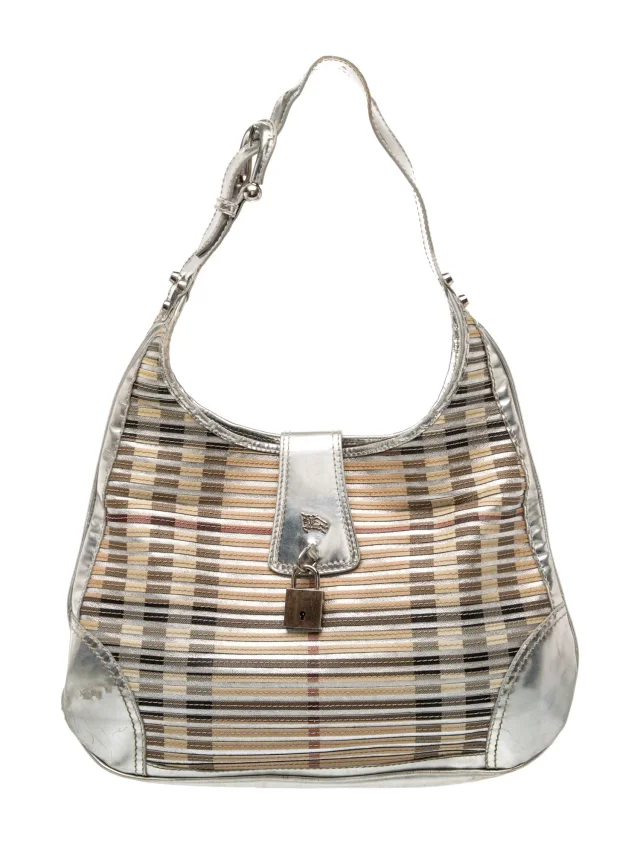 Burberry House Check Shoulder Bag in brown|red Canvas from The RealReal