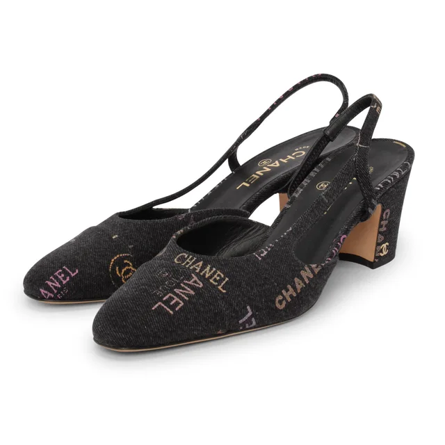 Chanel Mood CC Slingback Pumps 40.5 in Black Denim from Blue Spinach