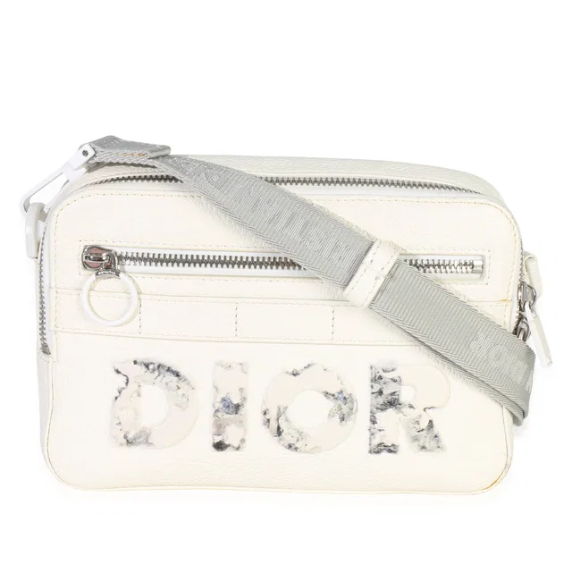 Dior X Daniel Arsham White Grained Calfskin Safari Messenger Leather Handbag in White Caviar leather from HEWI